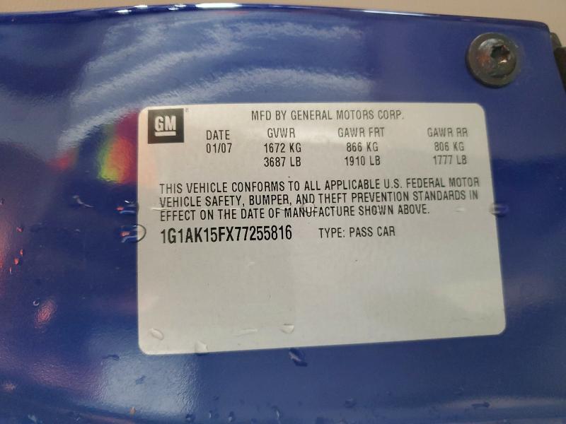 2007 Chevrolet Cobalt მანქანა იყიდება აუქციონზე, vin: 1G1AK15FX77255816, აუქციონის ნომერი: 57229296