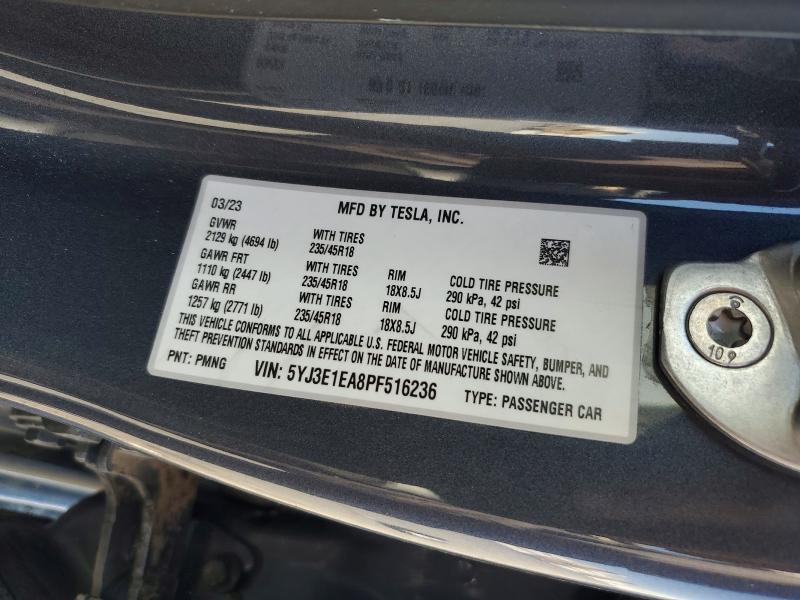 Продажа на аукционе авто 2023 Tesla Model 3, vin: 5YJ3E1EA8PF516236, номер лота: 56523666