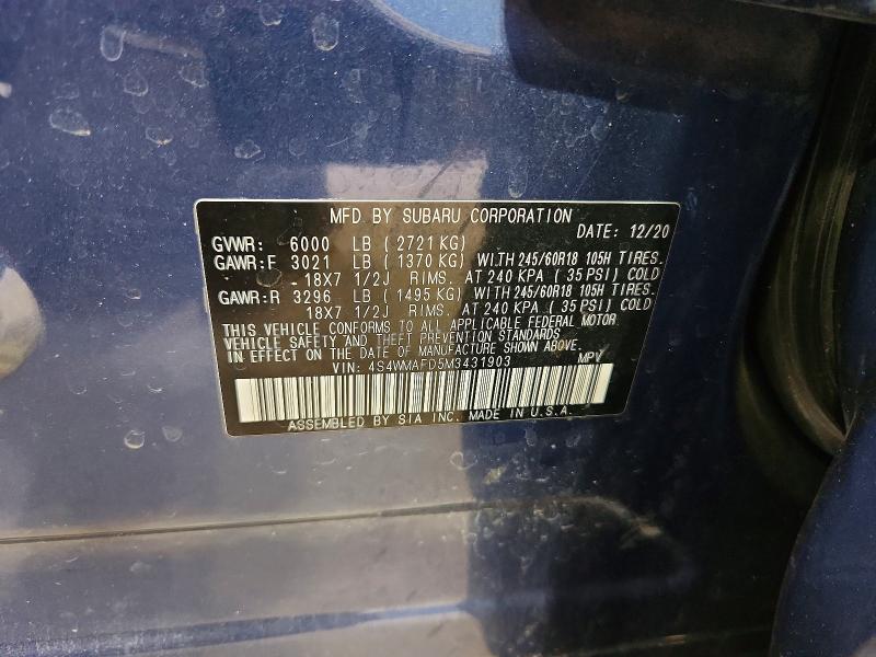 Продажа на аукционе авто 2021 Subaru Ascent, vin: 4S4WMAFD5M3431903, номер лота: 59124906
