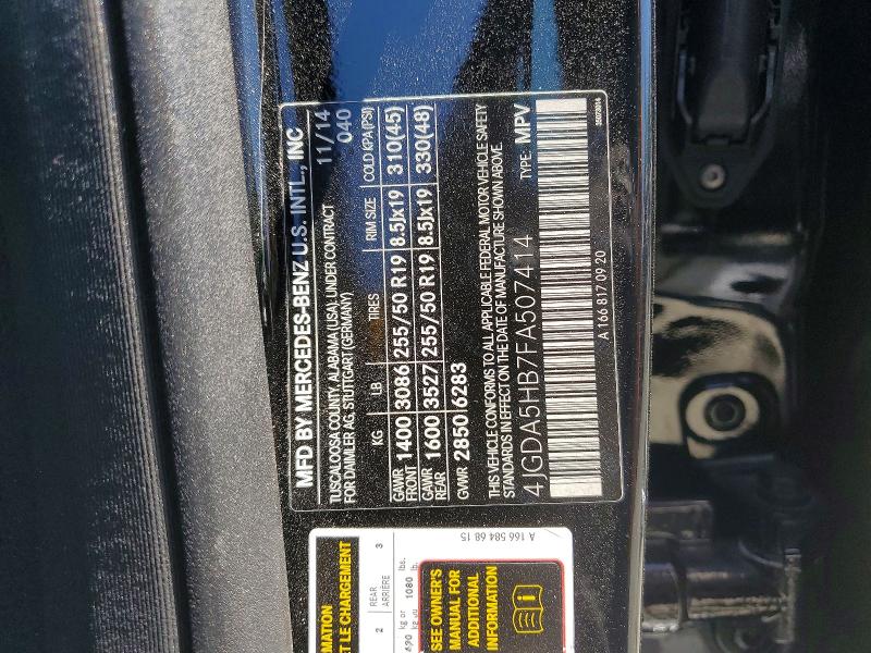 Aukcja sprzedaży 2015 Mercedes-benz Ml, vin: 4JGDA5HB7FA507414, numer aukcji: 55977016