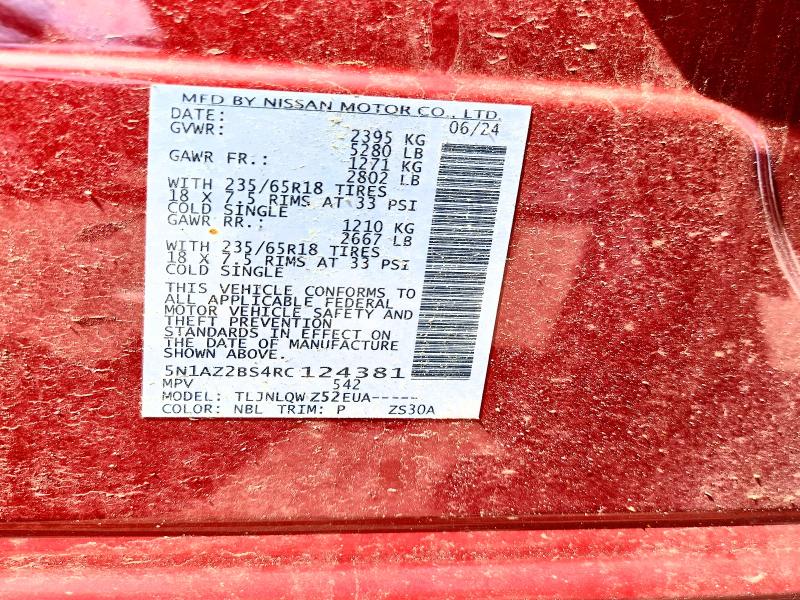 2024 Nissan Murano Sl Awd მანქანა იყიდება აუქციონზე, vin: 5N1AZ2BS4RC124381, აუქციონის ნომერი: 55961286
