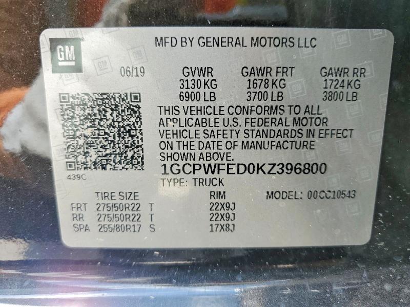 2019 Chevrolet Silverado მანქანა იყიდება აუქციონზე, vin: 1GCPWFED0KZ396800, აუქციონის ნომერი: 85987155