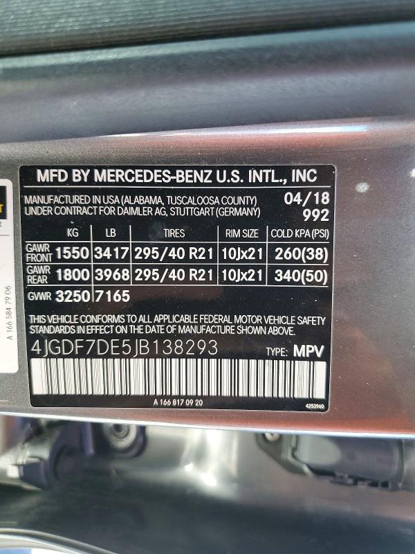 56951246 :رقم المزاد ، 4JGDF7DE5JB138293 vin ، 2018 Mercedes-benz Gls مزاد بيع