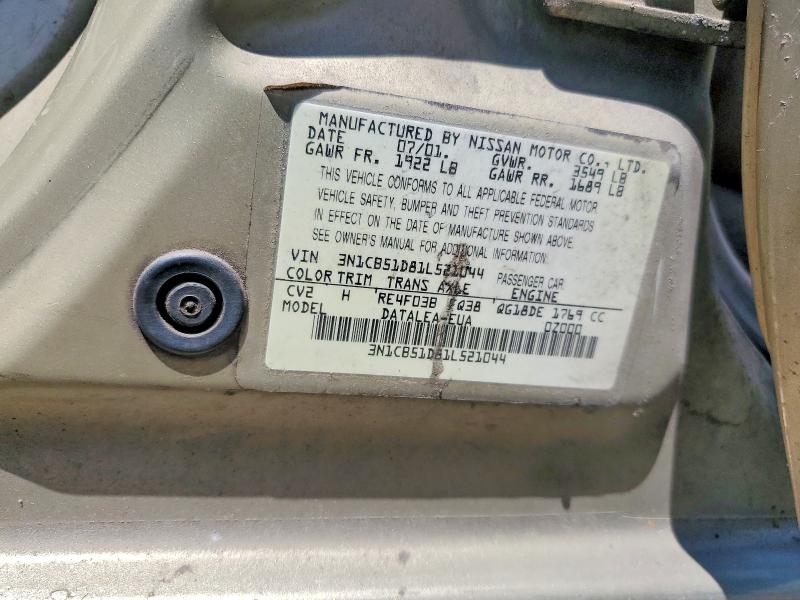 Aukcja sprzedaży 2001 Nissan Sentra, vin: 3N1CB51D81L521044, numer aukcji: 58596956
