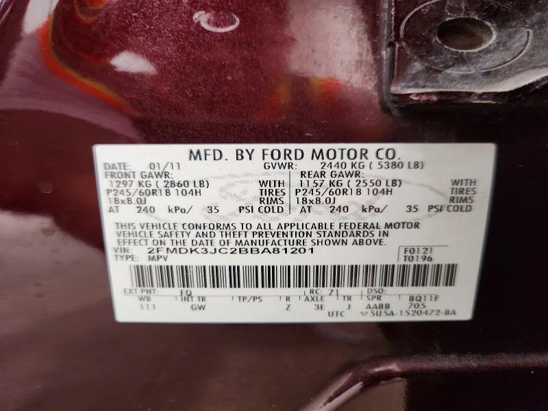 2011 Ford Edge მანქანა იყიდება აუქციონზე, vin: 2FMDK3JC2BBA81201, აუქციონის ნომერი: 58930706