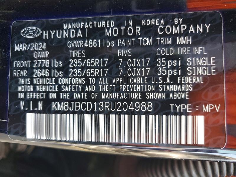 Aukcja sprzedaży 2024 Hyundai Tucson, vin: KM8JBCD13RU204988, numer aukcji: 55472396