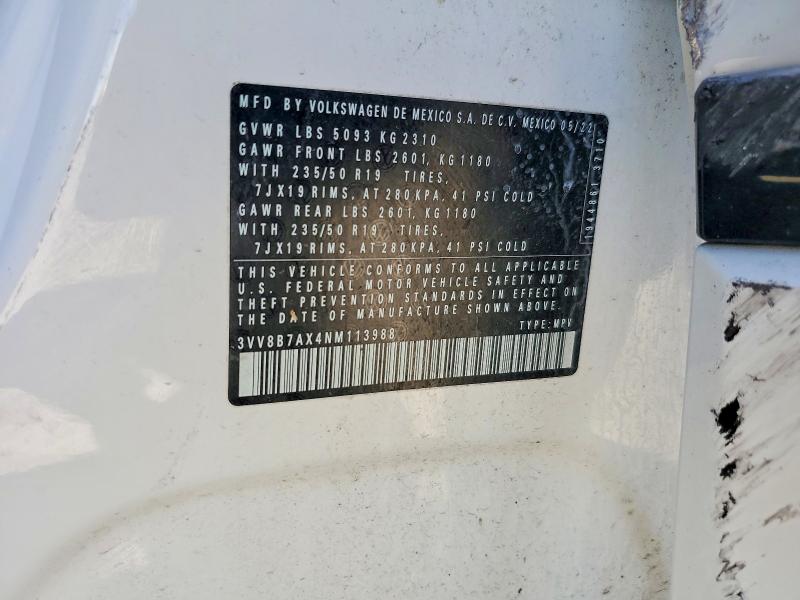 Продаж на аукціоні авто 2022 Volkswagen Tiguan, vin: 3VV8B7AX4NM113988, номер лоту: 56883006