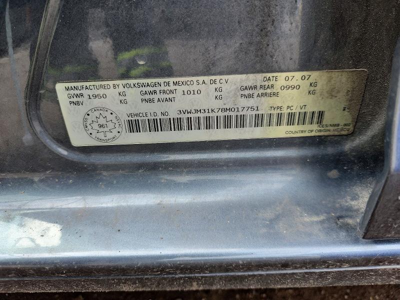 Продажа на аукционе авто 2008 Volkswagen Jetta, vin: 3VWJM31K78M017751, номер лота: 56501076