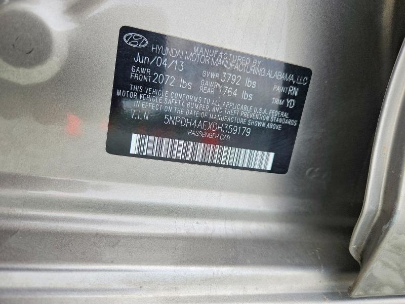 2013 Hyundai Elantra მანქანა იყიდება აუქციონზე, vin: 5NPDH4AEXDH359179, აუქციონის ნომერი: 56733526