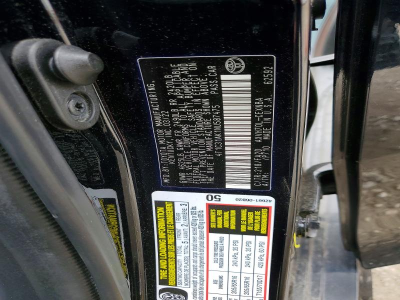 Aukcja sprzedaży 2022 Toyota Camry, vin: 4T1C31AK1NU587475, numer aukcji: 57225166