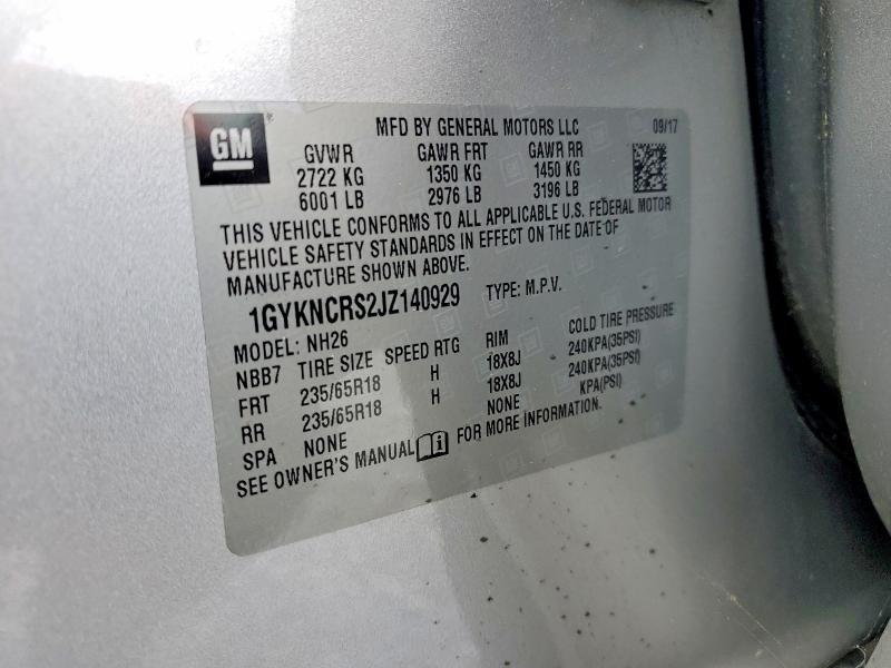 56756606 :رقم المزاد ، 1GYKNCRS2JZ140929 vin ، 2018 Cadillac Xt5 مزاد بيع