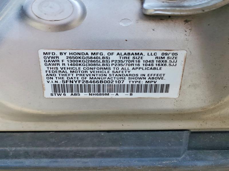 Продаж на аукціоні авто 2006 Honda Pilot, vin: 5FNYF28466B002107, номер лоту: 55577046