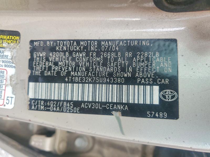 2005 Toyota Camry მანქანა იყიდება აუქციონზე, vin: 4T1BE32K75U943380, აუქციონის ნომერი: 55714306