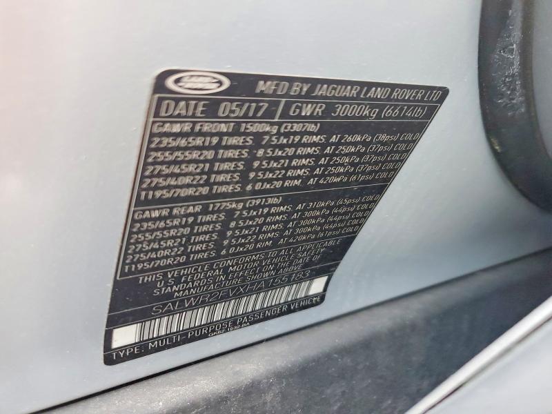 2017 Land Rover Range Rover Sport მანქანა იყიდება აუქციონზე, vin: SALWR2FVXHA155183, აუქციონის ნომერი: 57694586