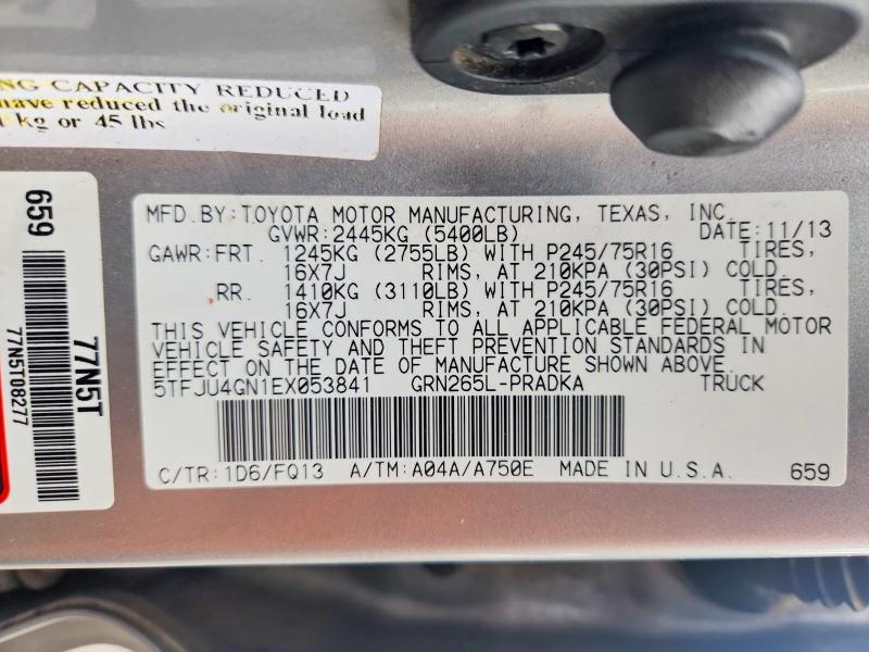 55554126 :رقم المزاد ، 5TFJU4GN1EX053841 vin ، 2014 Toyota Tacoma مزاد بيع