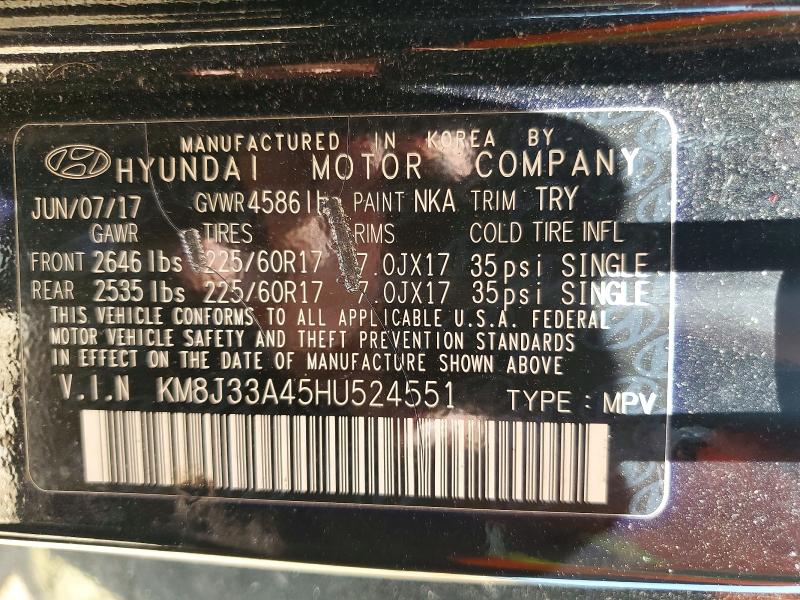 Продажа на аукционе авто 2017 Hyundai Tucson, vin: KM8J33A45HU524551, номер лота: 58551646