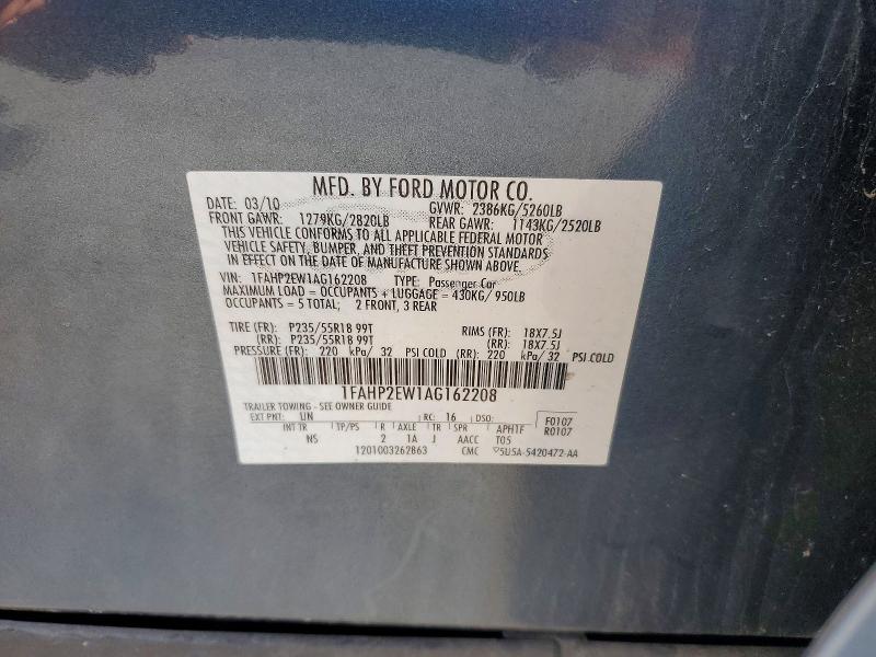 2010 Ford Taurus მანქანა იყიდება აუქციონზე, vin: 1FAHP2EW1AG162208, აუქციონის ნომერი: 85978935