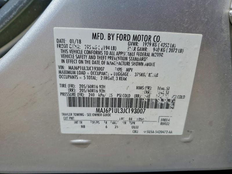 Продаж на аукціоні авто 2018 Ford Ecosport, vin: MAJ6P1UL3JC193007, номер лоту: 58416616