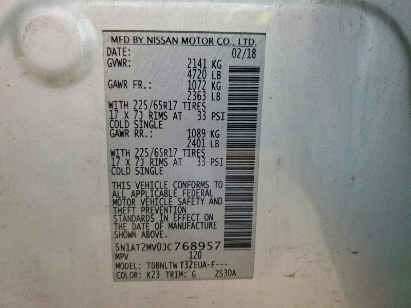 Продаж на аукціоні авто 2018 Nissan Rogue, vin: 5N1AT2MV0JC768957, номер лоту: 56294576