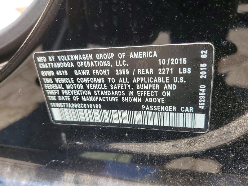 Продажа на аукционе авто 2016 Volkswagen Passat, vin: 1VWBT7A39GC010100, номер лота: 55410306