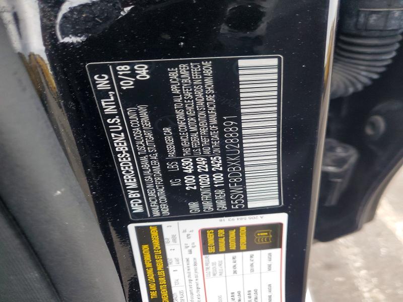 Aukcja sprzedaży 2019 Mercedes-benz C, vin: 55SWF8DBXKU288891, numer aukcji: 57900716
