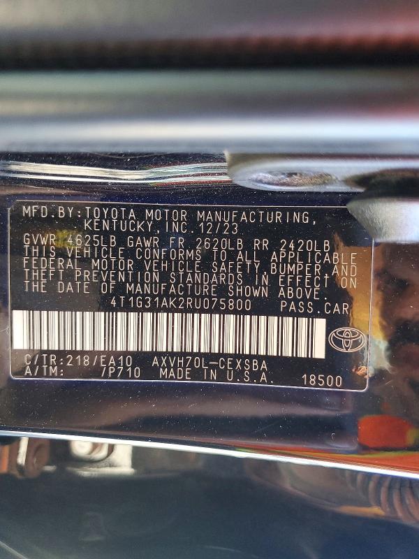57369236 :رقم المزاد ، 4T1G31AK2RU075800 vin ، 2024 Toyota Camry Hybrid مزاد بيع
