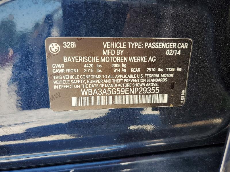 2014 Bmw 328 მანქანა იყიდება აუქციონზე, vin: WBA3A5G59ENP29355, აუქციონის ნომერი: 55839146