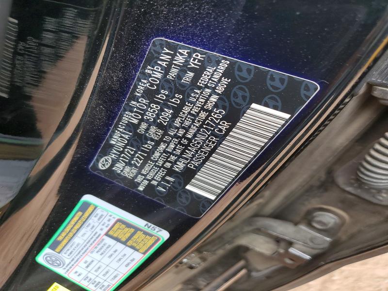 2022 Hyundai Elantra მანქანა იყიდება აუქციონზე, vin: KMHLN4AG5NU217265, აუქციონის ნომერი: 58510226