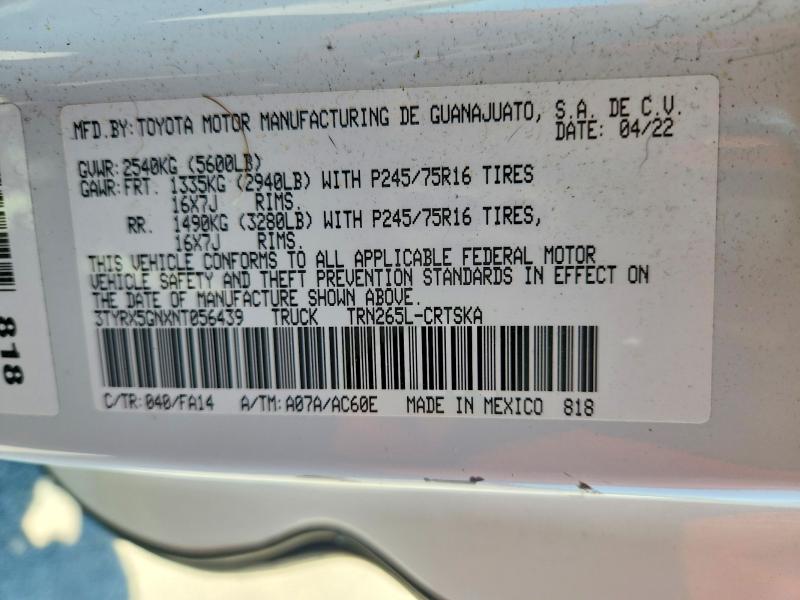 Aukcja sprzedaży 2022 Toyota Tacoma, vin: 3TYRX5GNXNT056439, numer aukcji: 55953086