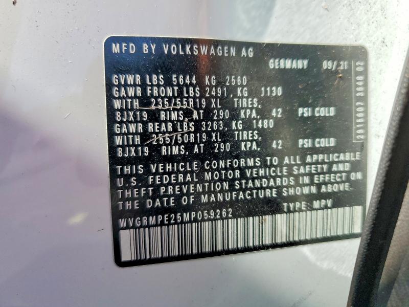 Продажа на аукционе авто 2021 Volkswagen Id.4, vin: WVGRMPE25MP059262, номер лота: 58043866