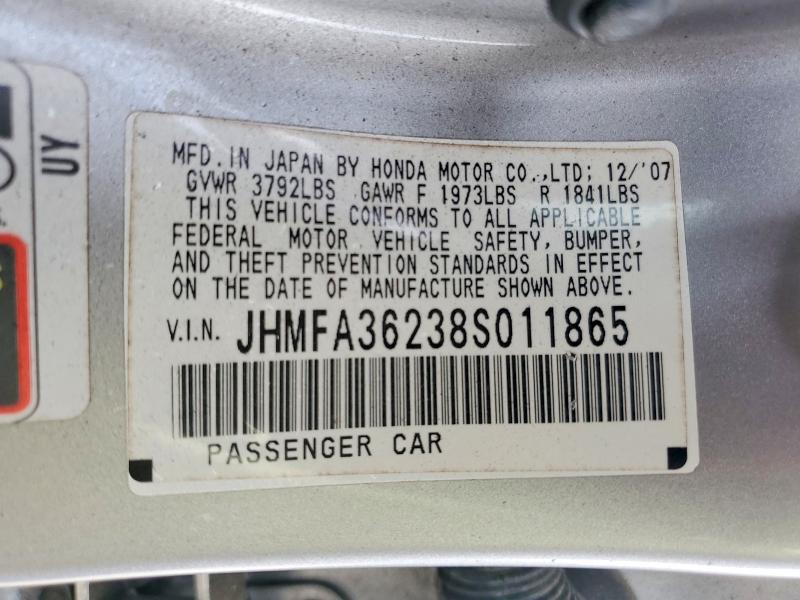 Aukcja sprzedaży 2008 Honda Civic, vin: JHMFA36238S011865, numer aukcji: 56096146