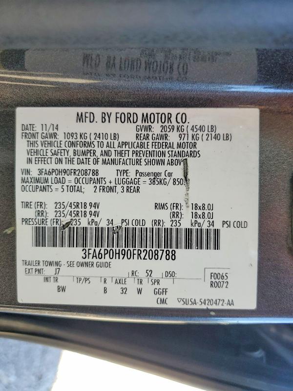 Продаж на аукціоні авто 2015 Ford Fusion, vin: 3FA6P0H90FR208788, номер лоту: 55728416