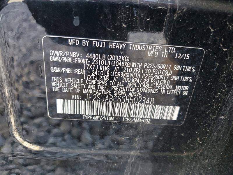56190206 :رقم المزاد ، JF2SJABC6GH502348 vin ، 2016 Subaru Forester مزاد بيع