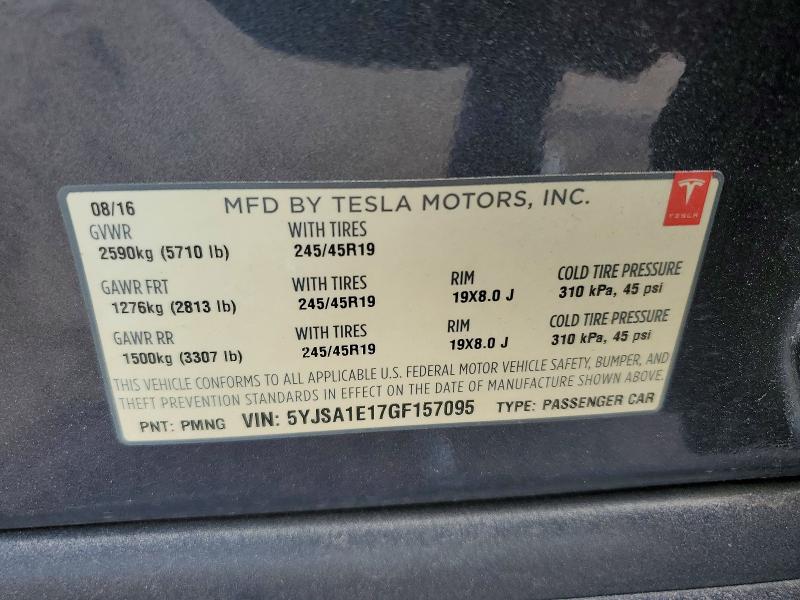2016 Tesla Model S მანქანა იყიდება აუქციონზე, vin: 5YJSA1E17GF157095, აუქციონის ნომერი: 54997546