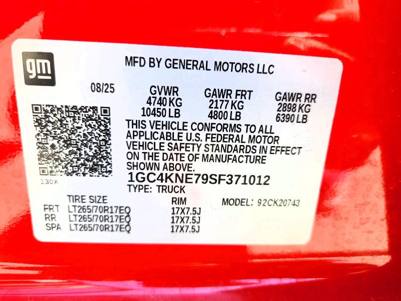 Продажа на аукционе авто 2025 Chevrolet Silverado, vin: 1GC4KNE79SF371012, номер лота: 58420486