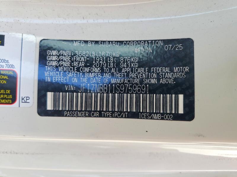 2025 Toyota Gr86 მანქანა იყიდება აუქციონზე, vin: JF1ZNBB11S9759691, აუქციონის ნომერი: 57040006