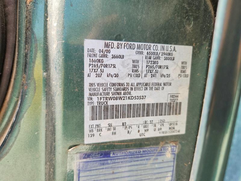 Aukcja sprzedaży 2001 Ford F150, vin: 1FTRW08W21KD53537, numer aukcji: 55840106