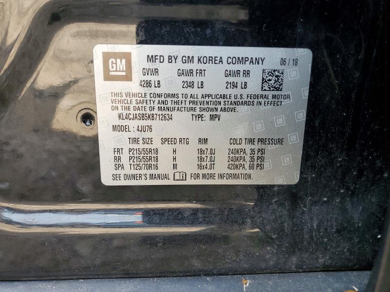 2019 Buick Encore მანქანა იყიდება აუქციონზე, vin: KL4CJASB5KB712634, აუქციონის ნომერი: 58927946