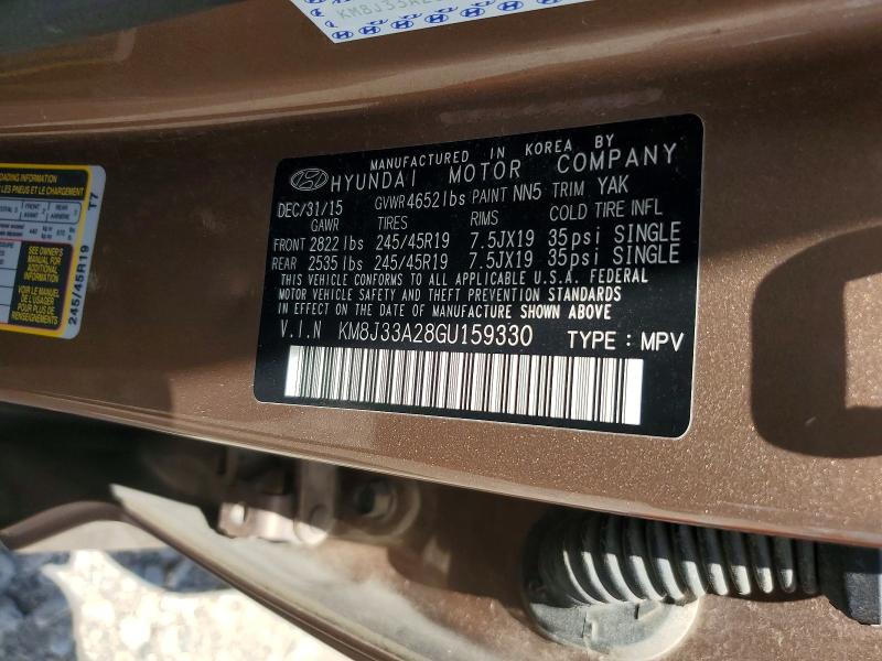 2016 Hyundai Tucson მანქანა იყიდება აუქციონზე, vin: KM8J33A28GU159330, აუქციონის ნომერი: 56973816