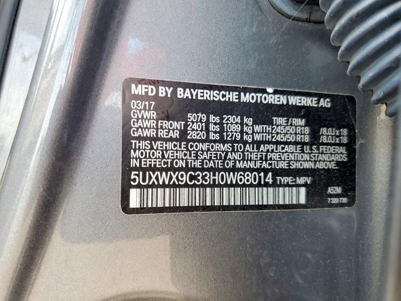 Продажа на аукционе авто 2017 Bmw X3, vin: 5UXWX9C33H0W68014, номер лота: 55507156