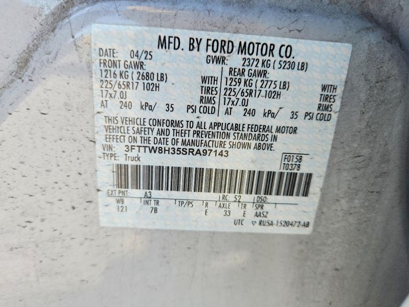 2025 Ford Maverick მანქანა იყიდება აუქციონზე, vin: 3FTTW8H35SRA97143, აუქციონის ნომერი: 56865336