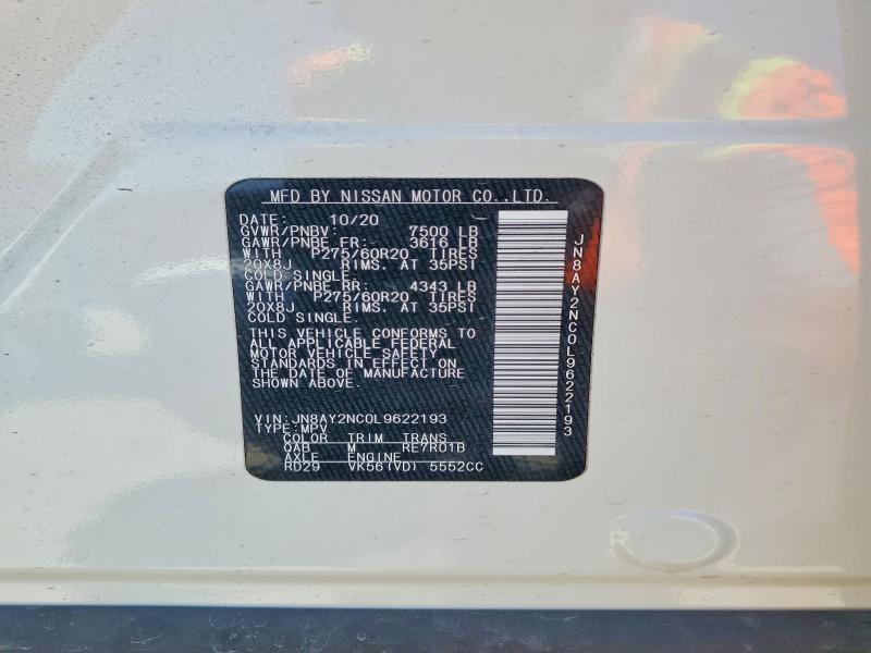Aukcja sprzedaży 2020 Nissan Armada, vin: JN8AY2NC0L9622193, numer aukcji: 58085596