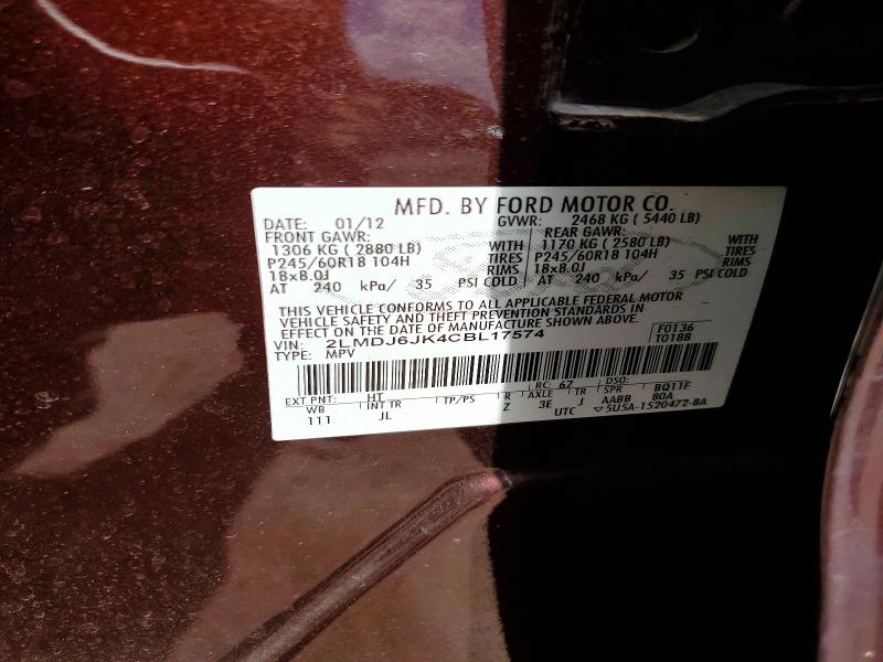 Aukcja sprzedaży 2012 Lincoln Mkx, vin: 2LMDJ6JK4CBL17574, numer aukcji: 56362646