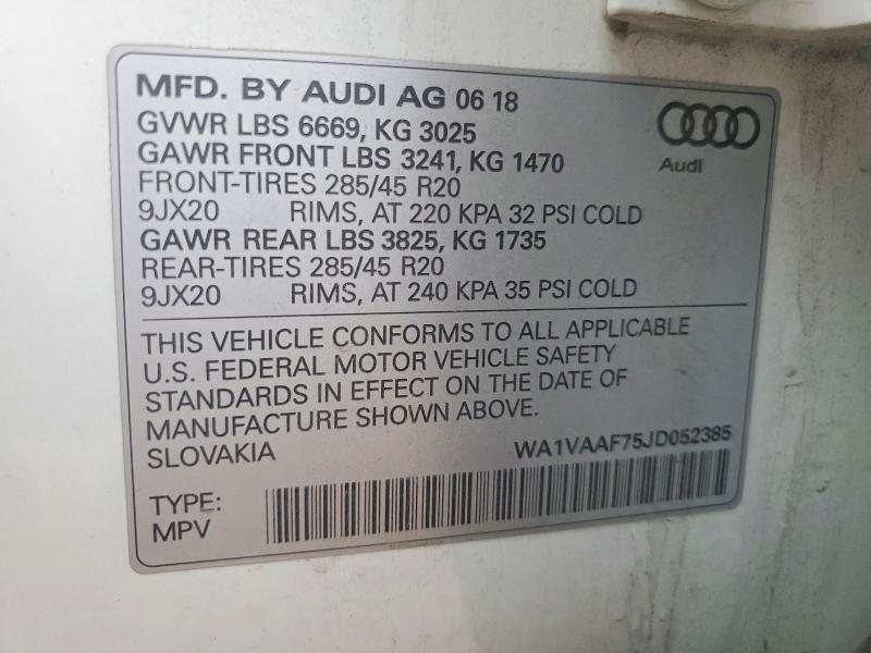 Продажа на аукционе авто 2018 Audi Q7, vin: WA1VAAF75JD052385, номер лота: 56504166