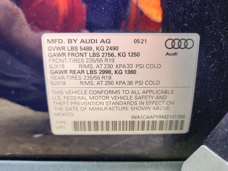 58219946 :رقم المزاد ، WA1CAAFY9M2101300 vin ، 2021 Audi Q5 مزاد بيع