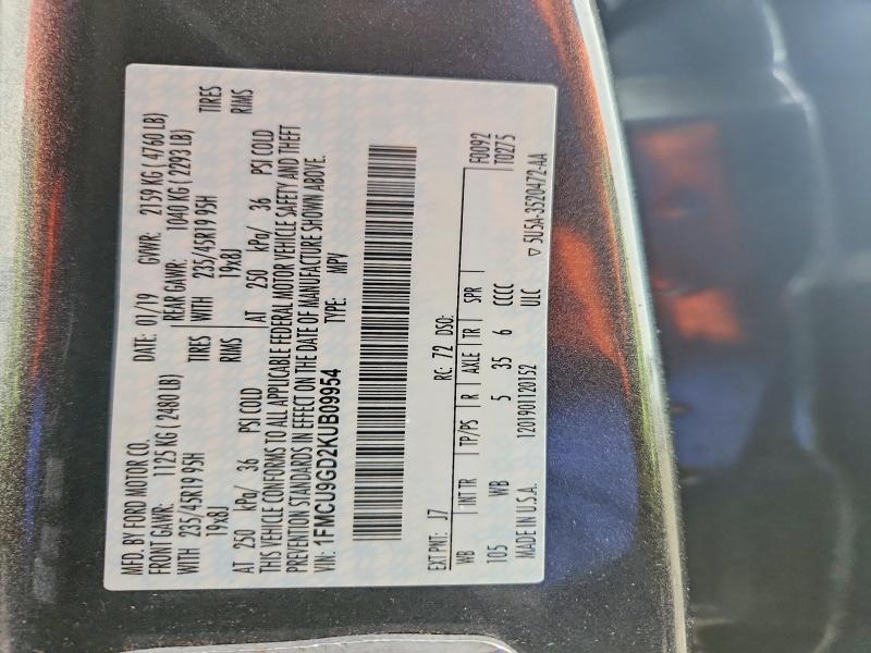 Продажа на аукционе авто 2019 Ford Escape, vin: 1FMCU9GD2KUB09954, номер лота: 56359646
