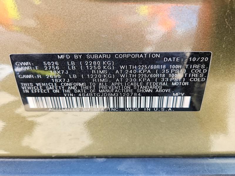 Auction sale of the 2021 Subaru Outback, vin: 4S4BTGJD8M3120784, lot number: 56525206