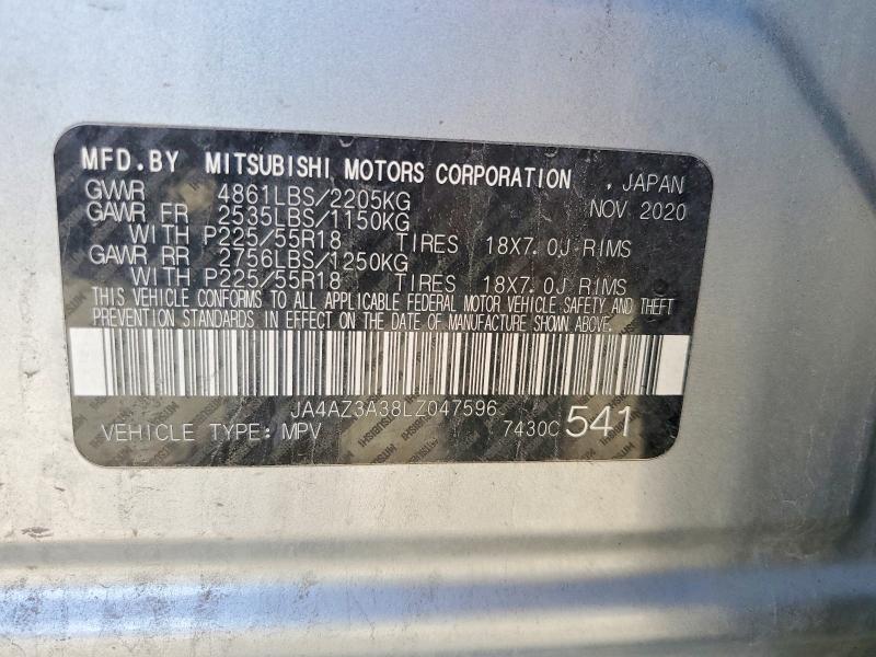 2020 Mitsubishi Outlander მანქანა იყიდება აუქციონზე, vin: JA4AZ3A38LZ047596, აუქციონის ნომერი: 55809576