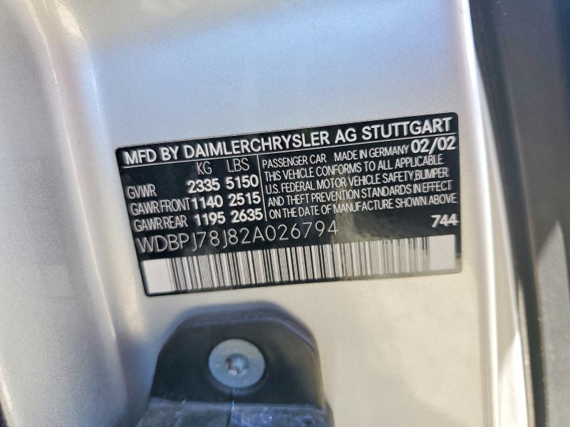 Aukcja sprzedaży 2002 Mercedes-benz Cl, vin: WDBPJ78J82A026794, numer aukcji: 59018956