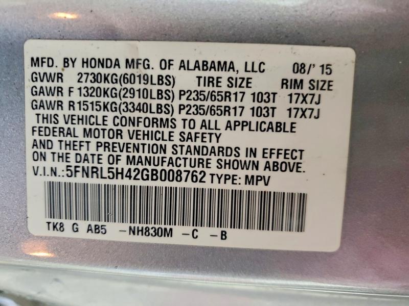 Продажа на аукционе авто 2016 Honda Odyssey, vin: 5FNRL5H42GB008762, номер лота: 58755126